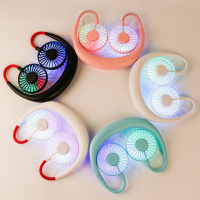 挂脖风扇USB便携式学生香薰懒人充电大风力超 (新款七彩灯送香薰大风力)樱花粉 (加强版)3200毫安