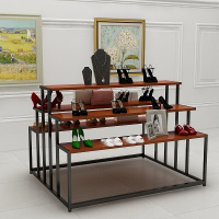 苏宁放心购男女鞋店展示桌中岛架多层包包展柜童装鞋架橱窗陈列架高低流水台展示台鞋服展架 五层木质120cm 标配简约新