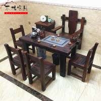 苏宁放心购老船木茶台古典实木茶桌椅组合阳台小型茶几现代中式功夫禅意茶桌 135桌+4靠背+龙椅 整装简约新款