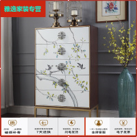 苏宁放心购新中式五斗柜卧室手绘抽屉柜轻奢玄关柜实木储物柜客厅靠墙收纳柜简约新款