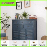家具好货地中海复古斗柜 实木五斗橱带阳台储物收纳柜 客厅抽屉柜子整装 灰蓝色 整装放心购