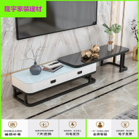苏宁放心购茶几简约现代小户型大理石纹客厅轻奢茶几多功能网红钢化玻璃茶几 方形带抽 黑架+黑白色 电视柜 组装简约新款