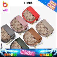 印花帆布+头层牛皮女式零钱包小手包钥匙包零钱袋硬币包短款钱包