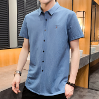 公牛欢腾2020夏季衬衣韩版潮流男士短袖衬衫休闲帅气半袖衬衣ins开衫亚麻寸衫