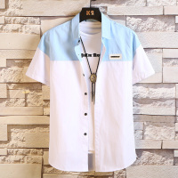 公牛欢腾2020夏季薄款短袖寸衫男士韩版潮流男装青少年衬衫帅气休闲修身衬衣服