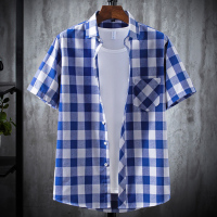 公牛欢腾2020短袖衬衫男青少年休闲宽松帅气格子衬衣学生夏装潮流男装衣服百搭