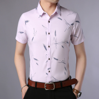 公牛欢腾2020衫衬男短袖仿冰丝印花衬衫衣夏季仿桑蚕丝绸中年男士仿真丝免烫抗皱衬衣