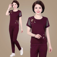 公牛欢腾2020妈妈装夏装短袖中年女装运动套装女夏季中老年休闲服两件套装女夏
