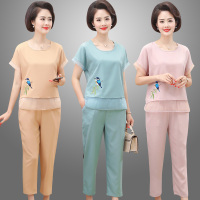 公牛欢腾中老年妈妈夏装套装2020新款阔太太高贵洋气中年女短袖T恤两件套