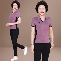 公牛欢腾新款妈妈装2020夏季中年女装短袖运动服套装女夏大码中老年两件套