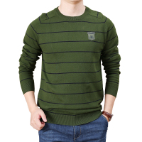 公牛欢腾2020毛衣男士薄款圆领纯棉针织衫套头宽松线衣时尚条纹打底上衣