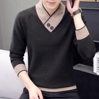 公牛欢腾2020新款秋季男士毛衣韩版修身潮流撞色V领针织衫青年时尚休闲打底衫