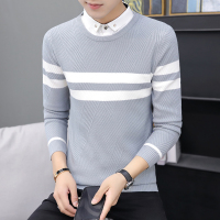 公牛欢腾2020秋季新款假两件毛衣男韩版修身潮流衬衫领线衣服时尚休闲青年男装