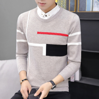 公牛欢腾2020秋季新款男士衬衫领毛衣韩版修身撞色休闲条纹针织衫线衣服潮男装