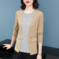 公牛欢腾2020秋装新款宽松条纹拼接长袖T恤女秋季假两件女士上衣服打底衫