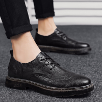 公牛欢腾2020皮鞋男冬季布洛克软底男鞋韩版潮流商务正装百搭男士英伦休闲潮鞋