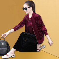 公牛欢腾2020仿金丝绒套装女春秋阔太太时尚女装欧洲站洋气运动服休闲三件套