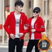 公牛欢腾2020新款情侣套装冬季休闲加绒加厚连帽外套中年保暖男装三件套女