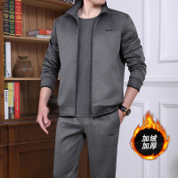公牛欢腾2020套装中老年男装加绒加厚外套爸爸装休闲运动宽松保暖两件套
