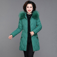 公牛欢腾中老年妈妈棉衣中长款2020新款洋气中年女连帽大毛领羽绒棉服保暖