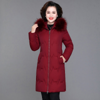 公牛欢腾2020冬季中老年羽绒棉服女士保暖中长款连帽大毛领40-50岁妈妈装外套