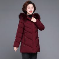 公牛欢腾2020冬季妈妈装加厚羽绒服中老年女中长款连帽棉袄可拆卸毛领保暖棉衣