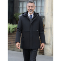 公牛欢腾2020爸爸冬装外套加厚中长款可拆卸连帽中老年棉衣40岁50中年羽绒棉服