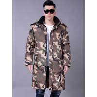 公牛欢腾2020爸爸装冬季加厚中长款棉大衣中老年男防风保暖连帽迷彩军大衣外套