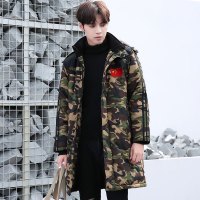 公牛欢腾2020冬季新款迷彩棉大衣男士冬款加绒加厚防寒连帽棉服中长款棉袄