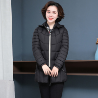 公牛欢腾2020中年妈妈冬装外套中长款连帽外套洋气加厚棉衣中老年人羽绒棉服女