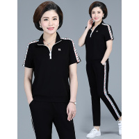 公牛欢腾2021中年运动套装女短袖长裤时尚夏季休闲两件套中老年运动服妈妈装潮