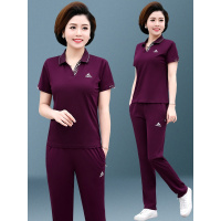 公牛欢腾2021夏季中老年运动套装女士短袖长裤时尚休闲套装运动衣服妈妈装大码