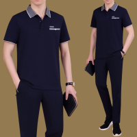 公牛欢腾2021运动套装男夏短袖长裤夏季薄款中年人男士休闲两件套中老年运动服