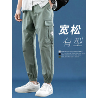 公牛欢腾2021春季工装裤子男韩版潮流宽松束脚运动潮牌休闲裤男生痞帅百搭长裤