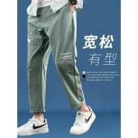 公牛欢腾2021春秋季阔腿裤男宽松直筒休闲裤潮牌九分裤子韩版潮流青年百搭长裤