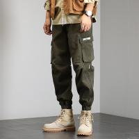 公牛欢腾2021军绿工装裤男潮牌春秋季纯棉宽松束脚哈伦裤休闲长裤子新款男