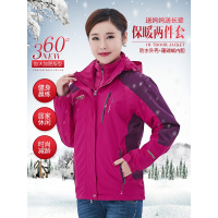 公牛欢腾2021冬季三合一冲锋衣女加绒加厚两件套防风外套中老年妈妈防寒登山服