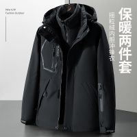 公牛欢腾2021热封全压胶冲锋衣男冬季新款加绒加厚三合一可拆卸中老年外套女