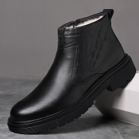 公牛欢腾2021冬季棉鞋男士真皮羊毛高帮休闲保暖雪地棉靴中老年爸爸加绒棉皮鞋