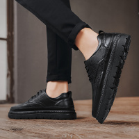 公牛欢腾2021男士休闲皮鞋英伦风商务正装秋季黑色布洛克男鞋真皮秋冬款鞋子男