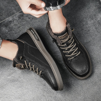 公牛欢腾2021马丁靴中帮靴子英伦风高帮男士皮鞋男鞋真皮男款冬季加绒棉鞋