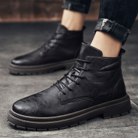 公牛欢腾2021马丁靴男中帮冬季加绒靴子秋冬款英伦风高帮男士皮鞋男鞋真皮男款
