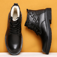 公牛欢腾2021棉鞋男冬季保暖加绒加厚羊毛真皮高帮男士棉皮鞋中老年厚底爸爸鞋