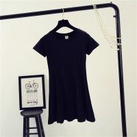 [俏果儿]纯棉短袖连衣裙女装2019新款韩版夏季百搭修身显瘦黑色a字短裙子