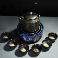 鼎亨天目釉泡茶煮茶器陶瓷煮茶壶茶具套装自动电陶炉家用烧水壶提