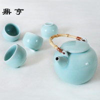 鼎亨龙泉青瓷茶具套装家用中式陶瓷提梁茶壶茶水壶茶杯礼品礼盒装