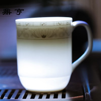 鼎亨6个装陶瓷茶杯套装 家用喝水杯子带盖酒店宾馆办公会议杯茶杯