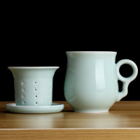 鼎亨 同心杯 都嘟杯办公室泡茶过滤带盖茶杯陶瓷情侣杯个人