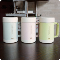 鼎亨便利100秸秆麦香水杯 简约双层陶瓷内胆家用办公把手养生茶杯