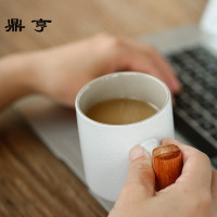 鼎亨 陶瓷马克杯咖啡杯简约木柄欧式复古粗陶杯子办公室家用茶杯